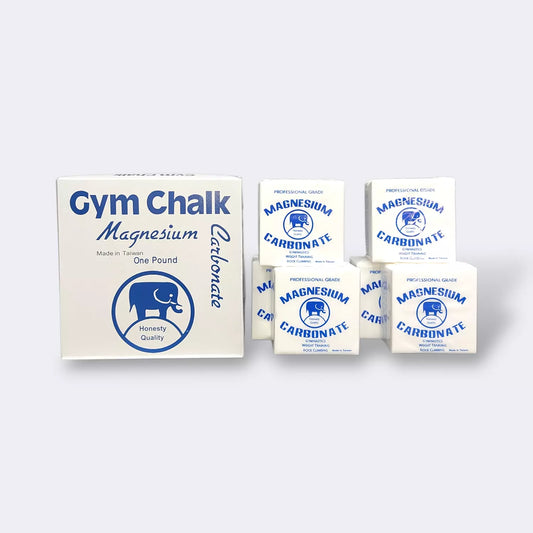Multiple boxes of Gym Chalk Magnesium Carbonate on a white background