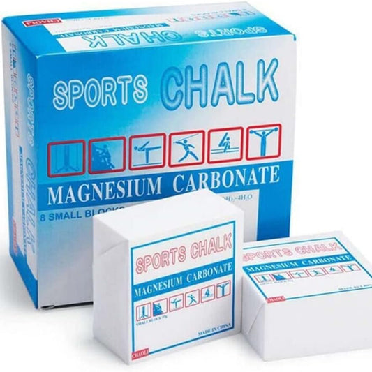 Box of sports chalk with magnesium carbonate on a white background