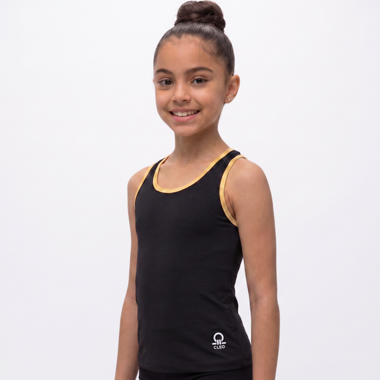 CLEO - Black Tank Top with Shiny Edges | Gold