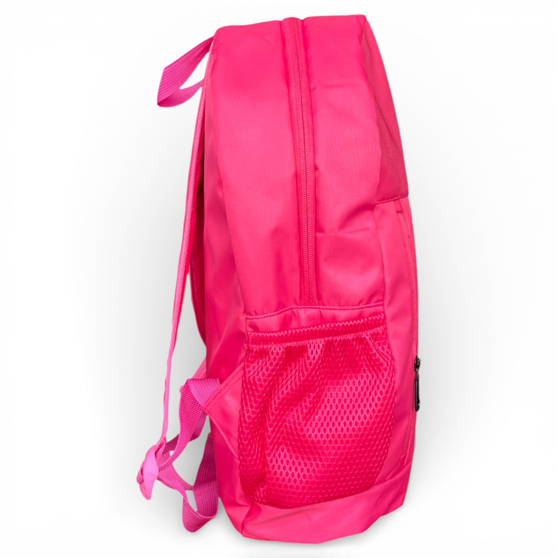 Pink backpack on a white background