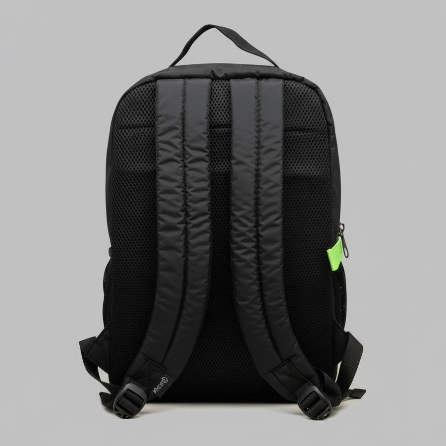 Black backpack on a gray background