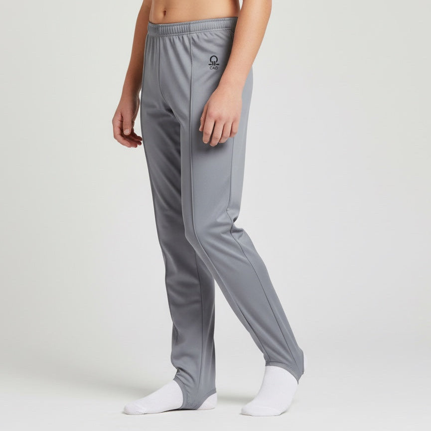 Person wearing gray pants on a white background